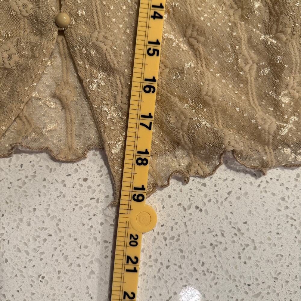 Beige Long Sleeve Lace Sheer Mesh Fairycore Top Small Fairy Coquette Medieval - Picture 9 of 9